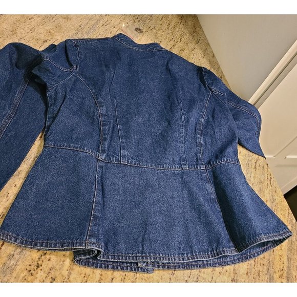 New! Vintage BEA Size 12P Jean Denim Shirt Blazer Gold Button Embroidered Sequin - Picture 11 of 12